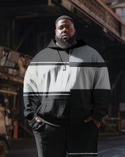 Men's Plus Size Black and White Irregular Color Matching Hoodie Set of Two