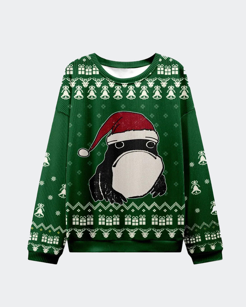 Big & Tall Men's Christmas Frog Graffiti Print Crewneck Ugly Sweater