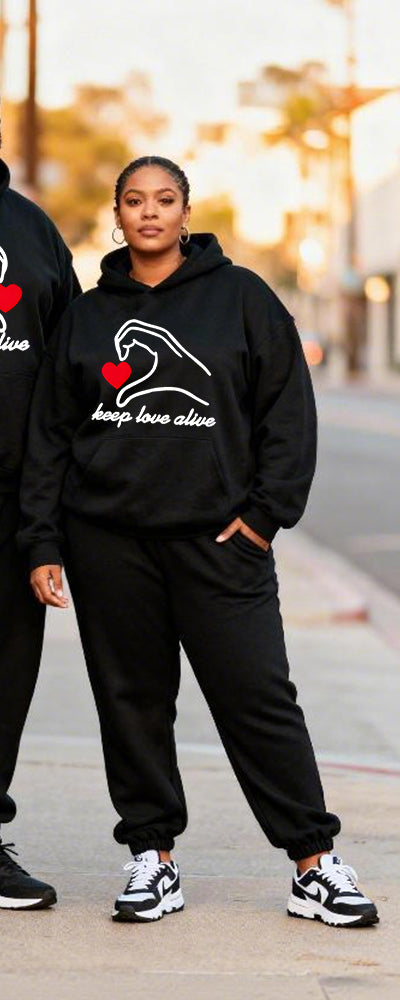Big & Tall Couples "keep Love Alive" Clenched Fist Love Printed Hoodie Set
