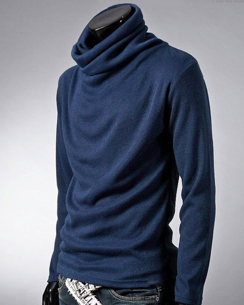 Big & Tall Men's Thin Pile Collar Long Sleeve Base Shirt Simple High Collar T-shirt M-3XL