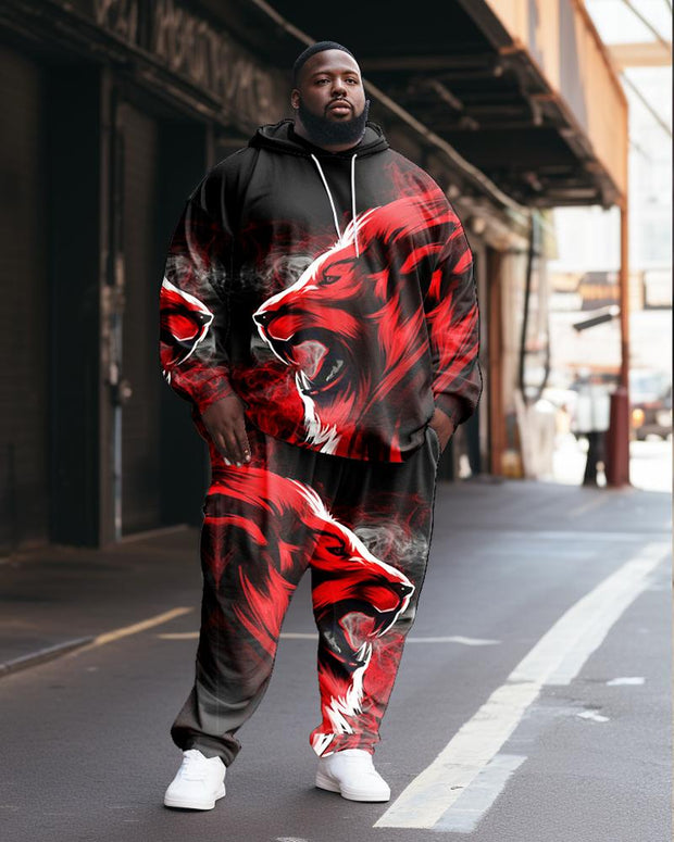 Men's Plus Size Casual Red Lion Two Piece Hoodie Set