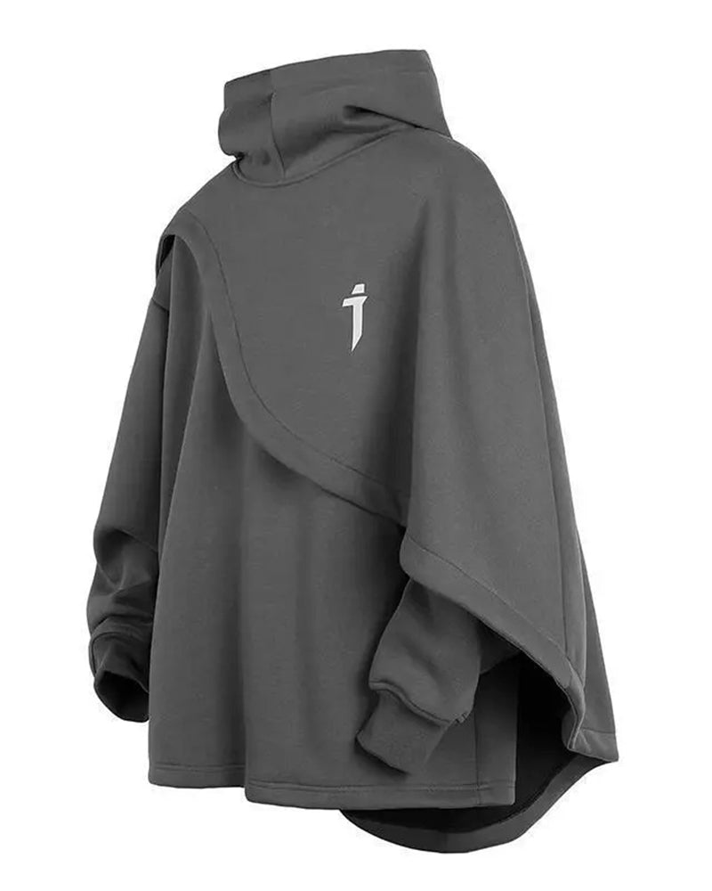 Big & Tall Men's Heavy Industry Cloak Fake Two-Piece Cloak Hooded Sweatshirt Coat L-4XL
