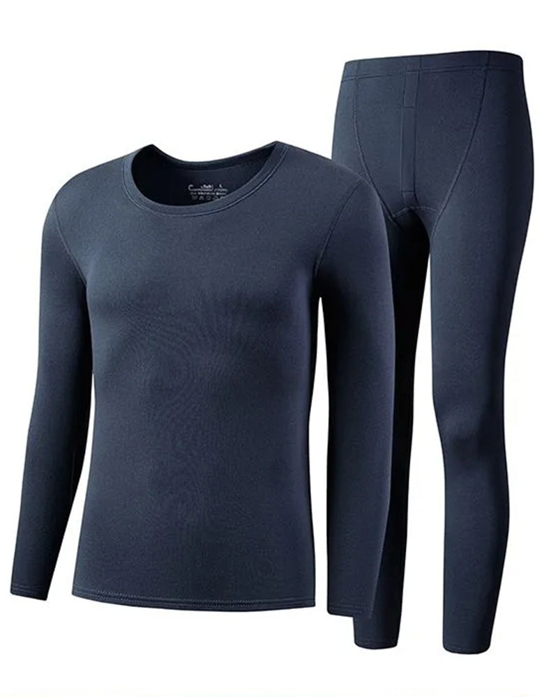 Big & Tall Men's Double-sided Velvet Warm Crew Neck Trousers Suit L-6XL