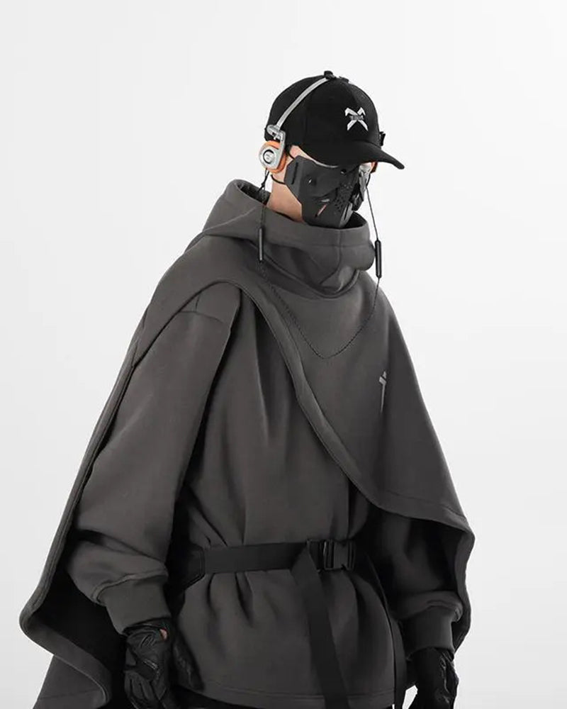 Big & Tall Men's Heavy Industry Cloak Fake Two-Piece Cloak Hooded Sweatshirt Coat L-4XL