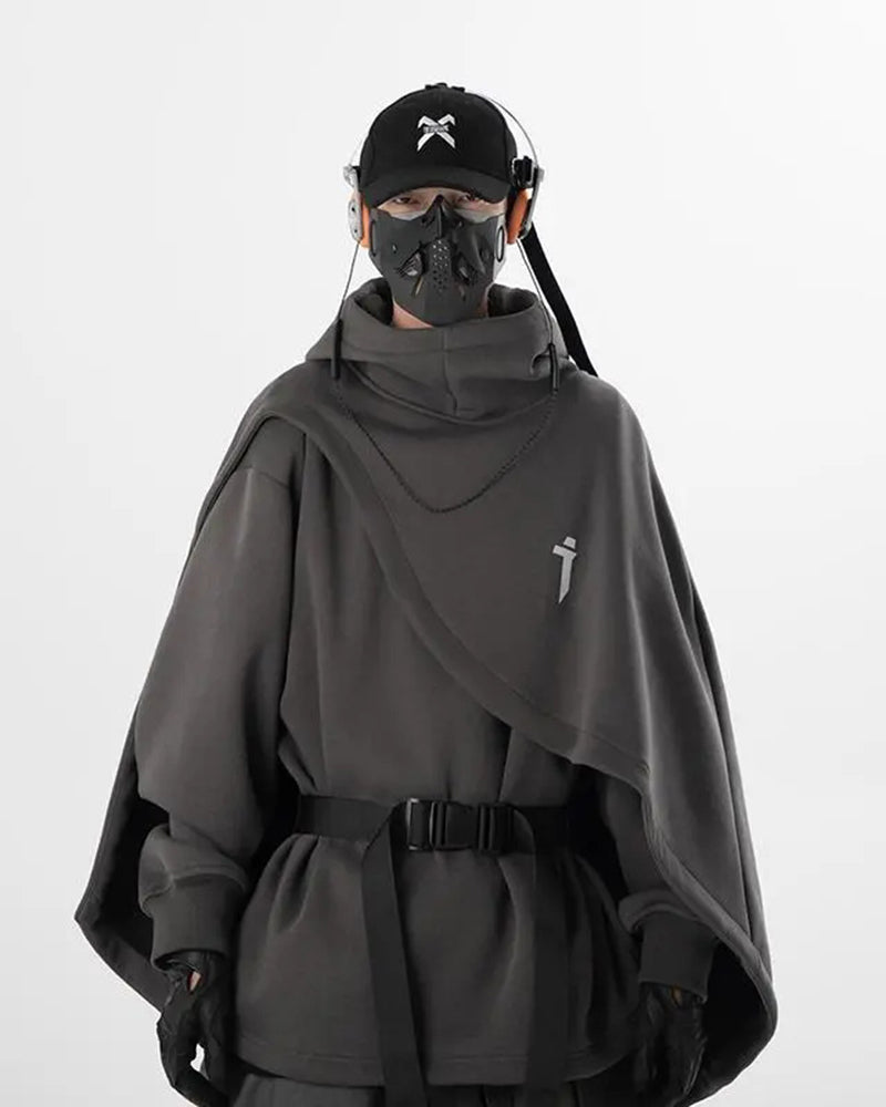 Big & Tall Men's Heavy Industry Cloak Fake Two-Piece Cloak Hooded Sweatshirt Coat L-4XL