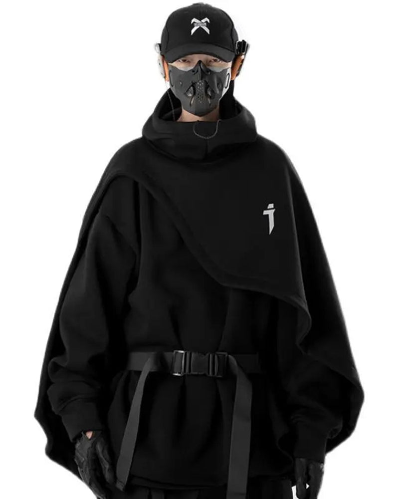 Big & Tall Men's Heavy Industry Cloak Fake Two-Piece Cloak Hooded Sweatshirt Coat L-4XL