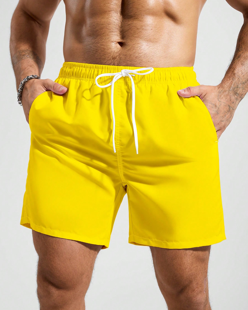 Men's Big & Tall Yellow Solid Swim Trunks