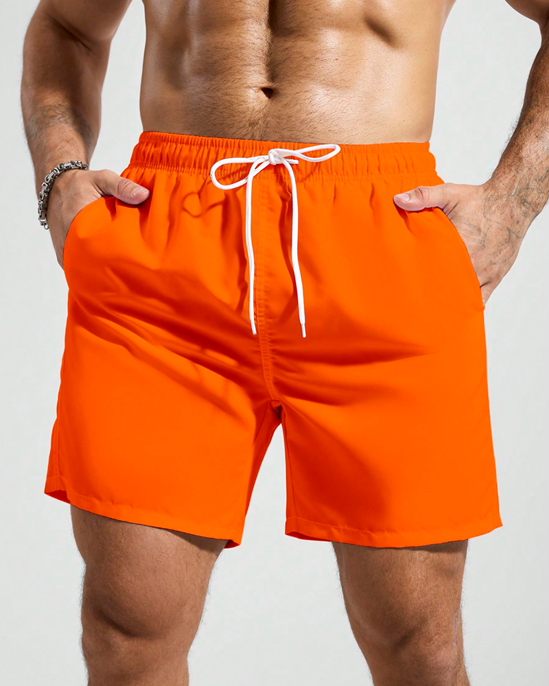 Men's Big & Tall Orange Solid Swim Trunks