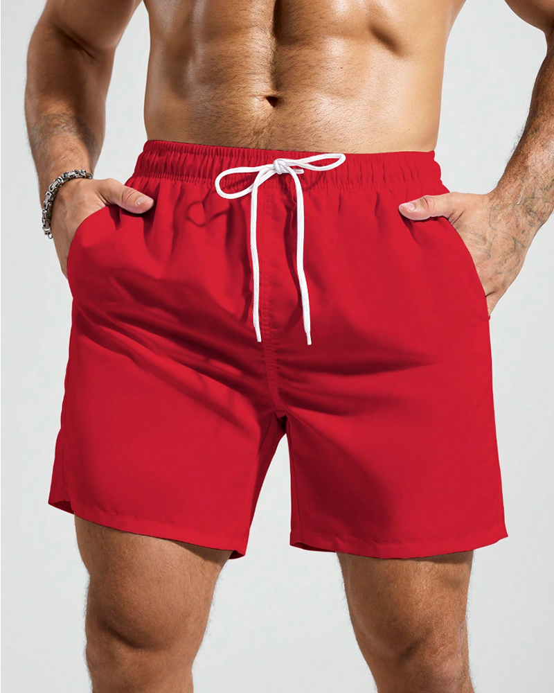 Men's Big & Tall Red Solid Swim Trunks