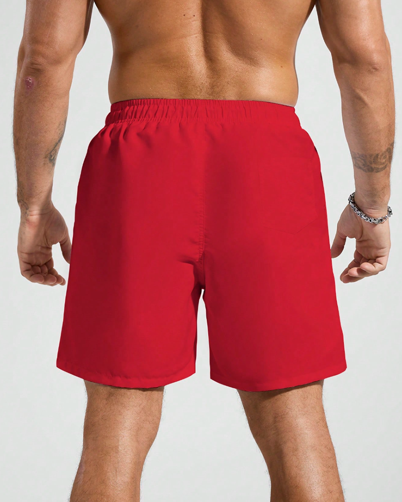 Men's Big & Tall Red Solid Swim Trunks