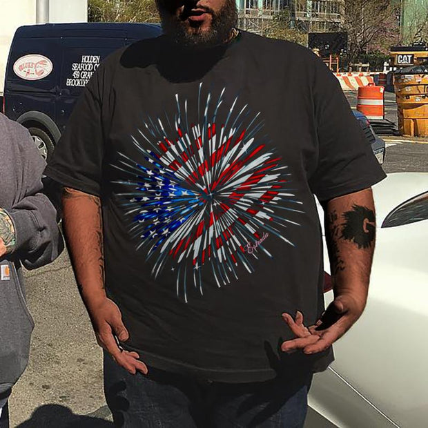 Plus Size Men's Independence Day Fireworks T-Shirt