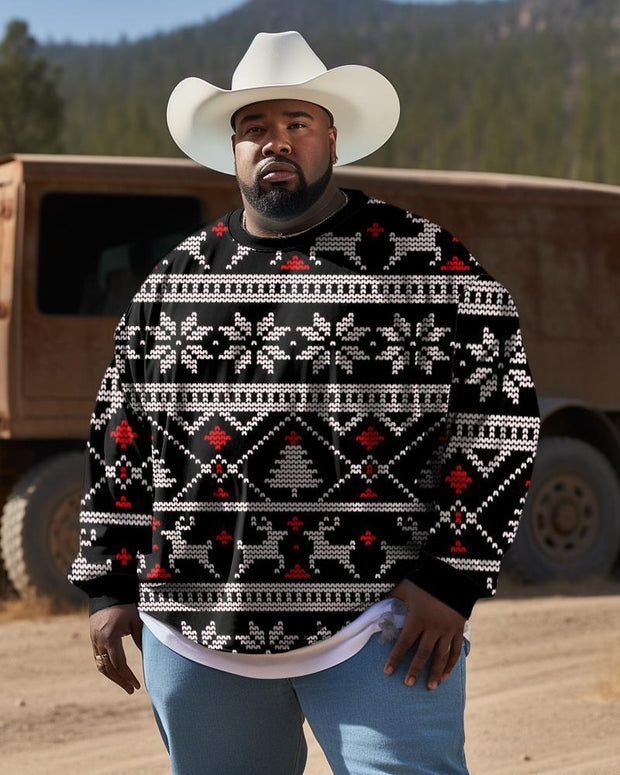 Men's Plus Size Western Ethnic Style Christmas Jacquard Long Sleeve Sweatshirt
