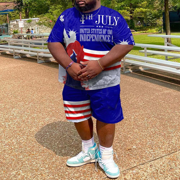Casual New York American Flag Shorts Plus Size Set