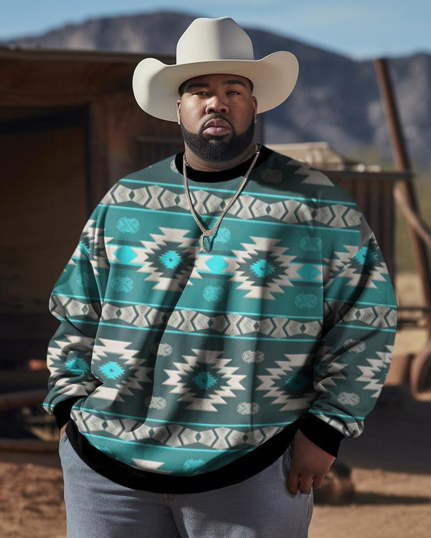 Men's Plus Size Diamond Western Ethnic Style Long Sleeve Sweatshirt