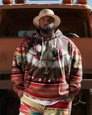 Men's  Plus Size West Tribe Ethnic Antelope Hoodie Two Piece Set